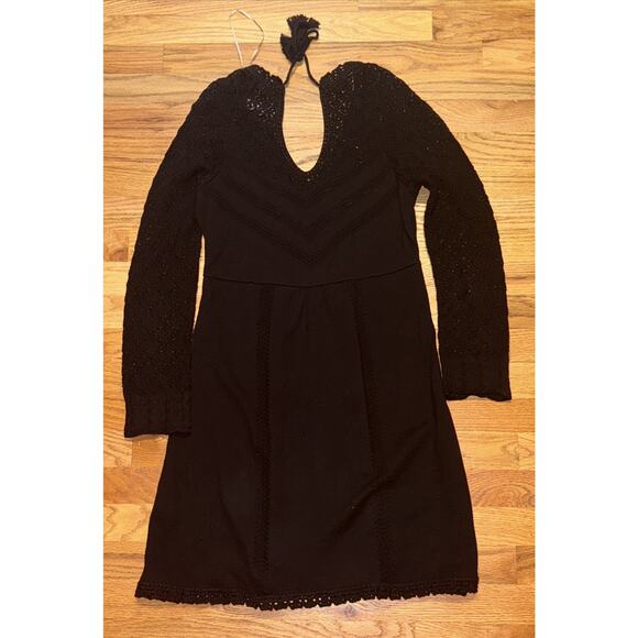 Odd Molly Anthropologie Black Knit Dress Long Sleeve Size 2 Crochet Detail BOHO - Picture 2 of 9